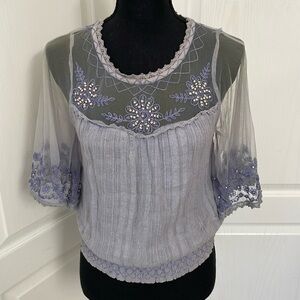 Free People top dry lavender color embroidery beads net bell sleeves size XS